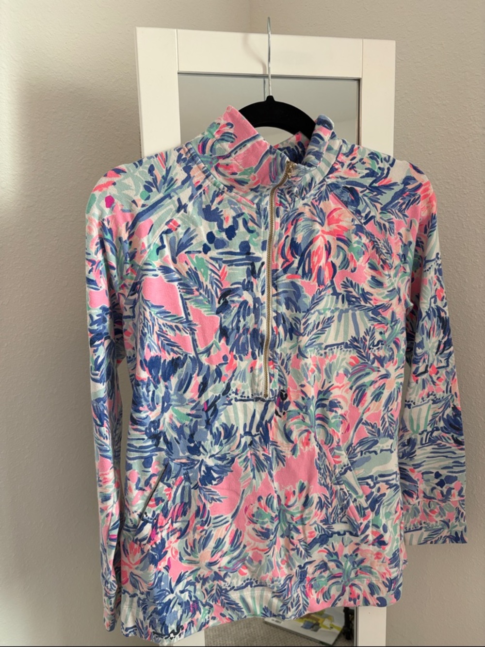 Lilly Pulitzer Pastel Floral Half-Zip Pullover in Pink, Blue & White